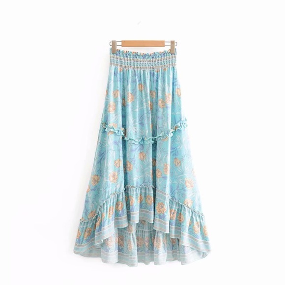 Boho Hippie Gypsy Floral HI LOw Maxi ruffle skirt - Picture 7 of 7